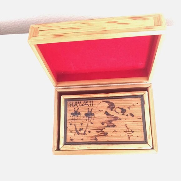 Vintage Hawaii Souvenir/ Trinket Nesting Boxes Bamboo Wood Lot Of 2 - Picture 3 of 8